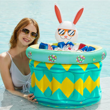 Jasonwell Inflatable Pool Party Cooler - Ice Bucket Drink Holder Luau Hawaiian Tropical Beach Themed Birthday Easter Party Decorations Favors Supplies Decor Blow Up Drink Cooler Outdoor Kids Adults - Jasonwell